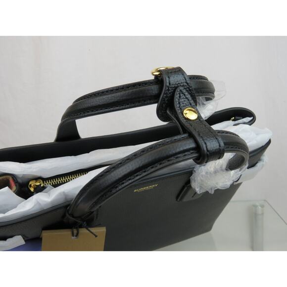 $1790 BURBERRY BANNER BLACK LEATHER HOUSE CHECK CANVAS SHOULDER MEDIUM TOTE BAG - Picture 6 of 16